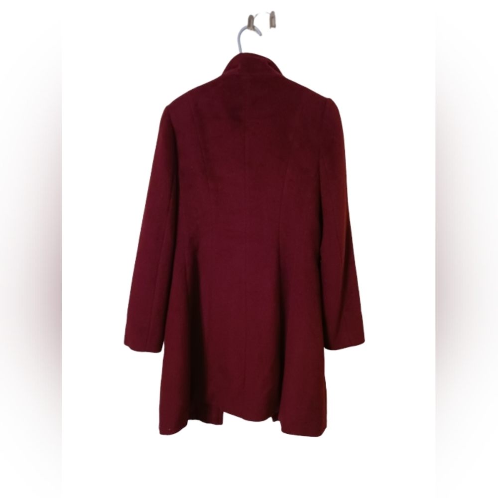 Tahari 100% Wool Burgundy Coat Ladies Size 8 Full Zip Pockets - Picture 2 of 7